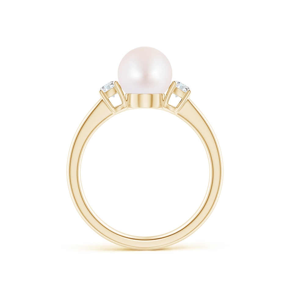 7mm AA Japanese Akoya Pearl Ring with Prong-Set Diamonds in Yellow Gold side 1