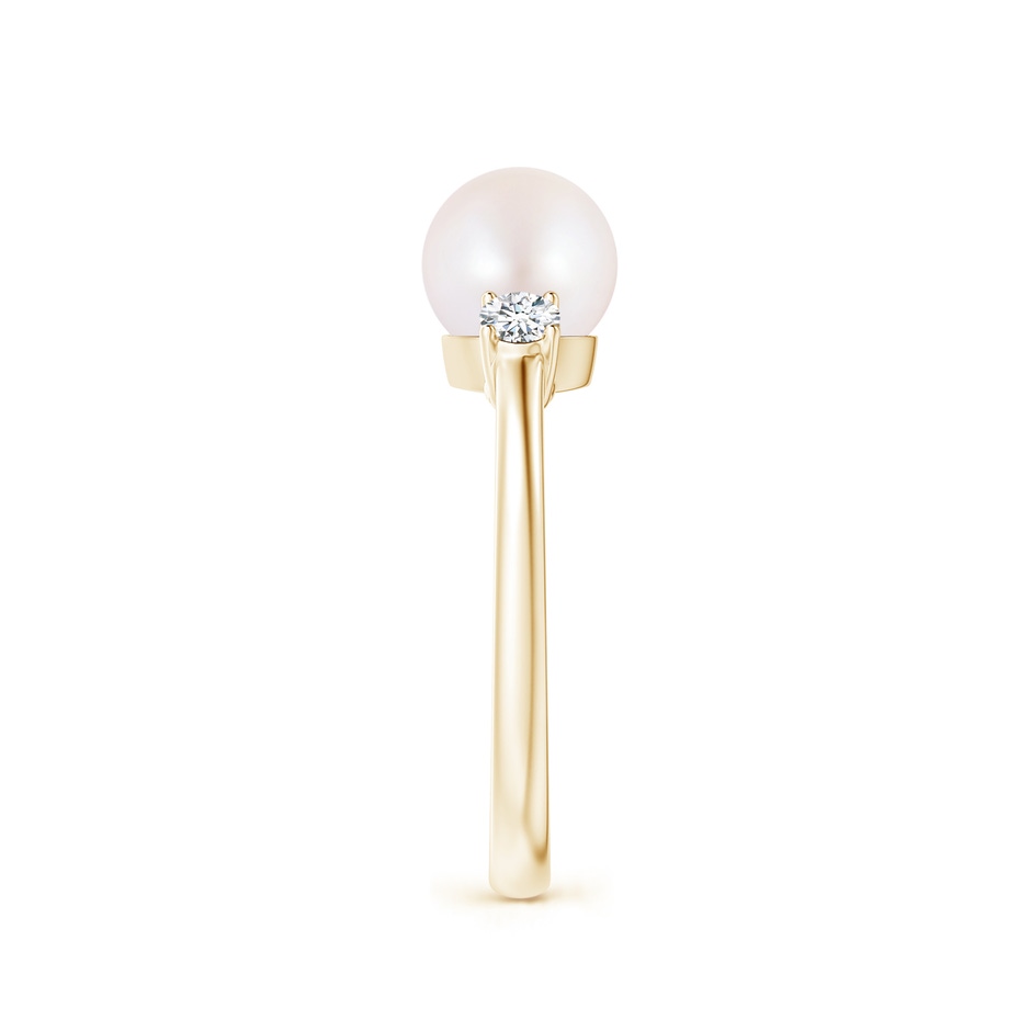 7mm AA Japanese Akoya Pearl Ring with Prong-Set Diamonds in Yellow Gold side 2