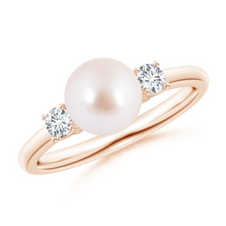 7mm AAA Japanese Akoya Pearl Ring with Prong-Set Diamonds in Rose Gold