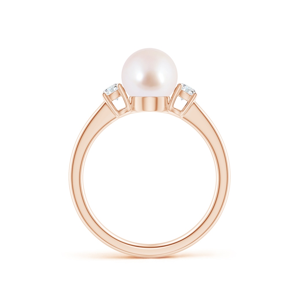 7mm AAA Japanese Akoya Pearl Ring with Prong-Set Diamonds in Rose Gold Side 1