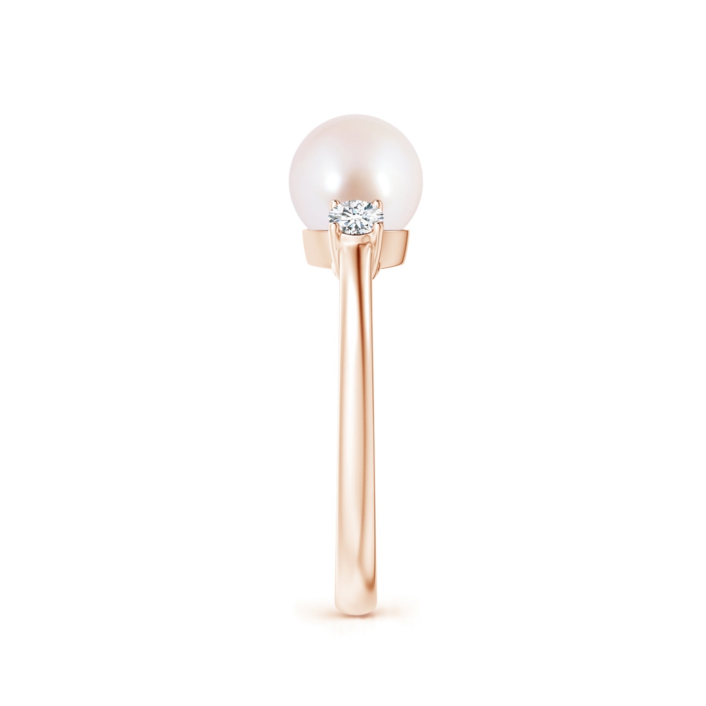 7mm AAA Japanese Akoya Pearl Ring with Prong-Set Diamonds in Rose Gold Side 2