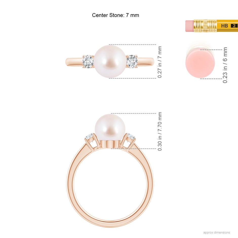 7mm AAA Japanese Akoya Pearl Ring with Prong-Set Diamonds in Rose Gold ruler