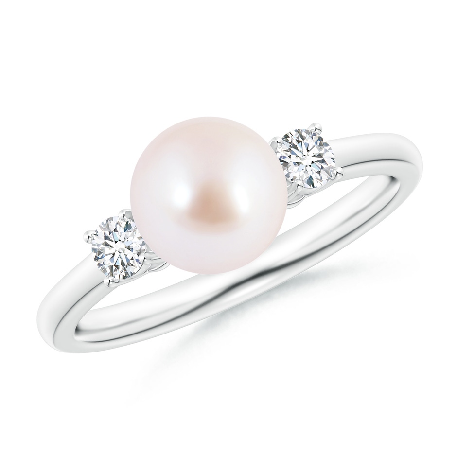 7mm AAA Japanese Akoya Pearl Ring with Prong-Set Diamonds in White Gold 