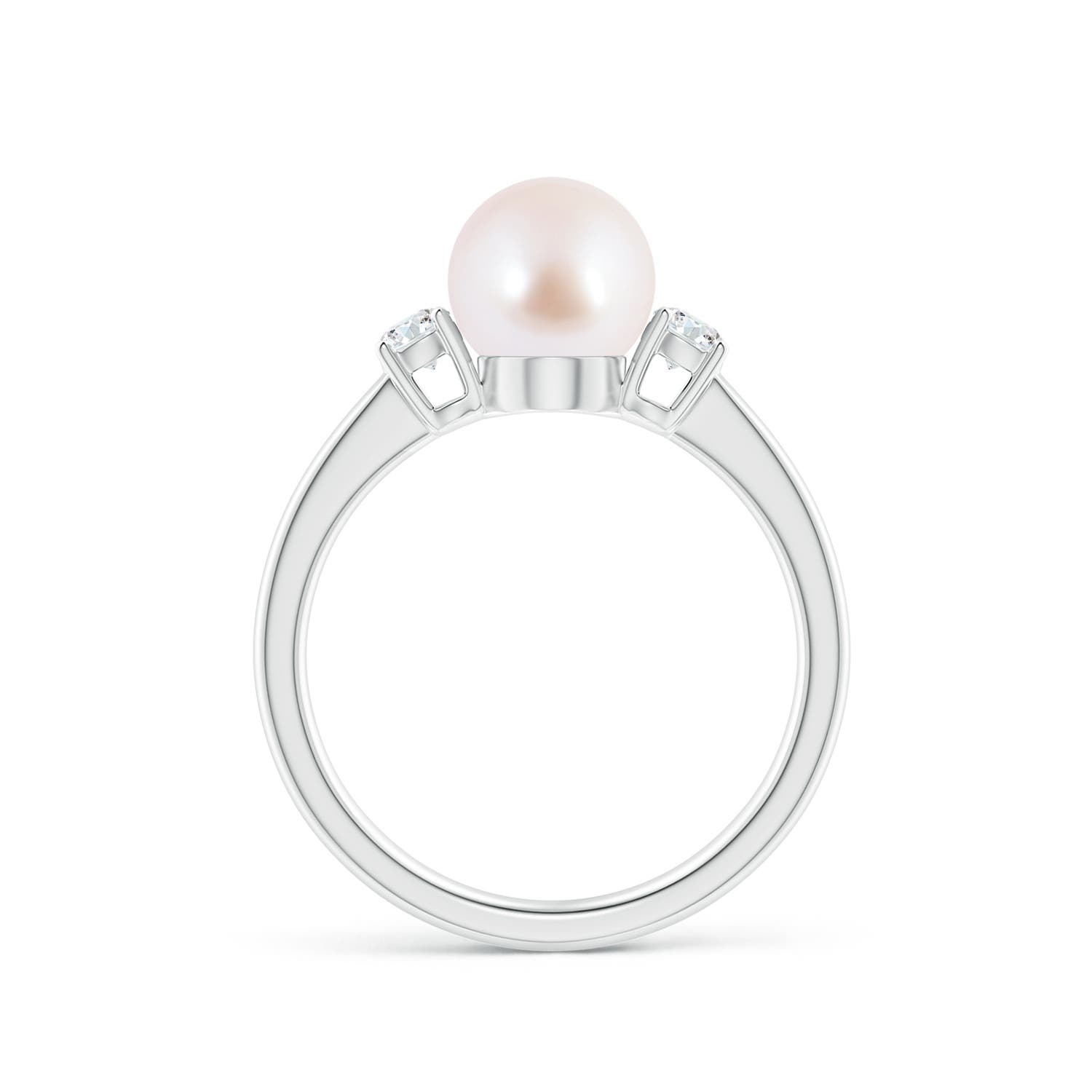 7mm AAA Japanese Akoya Pearl Ring with Prong-Set Diamonds in White Gold