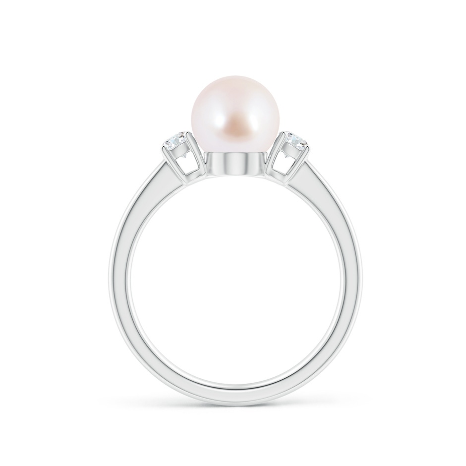 7mm AAA Japanese Akoya Pearl Ring with Prong-Set Diamonds in White Gold side 1