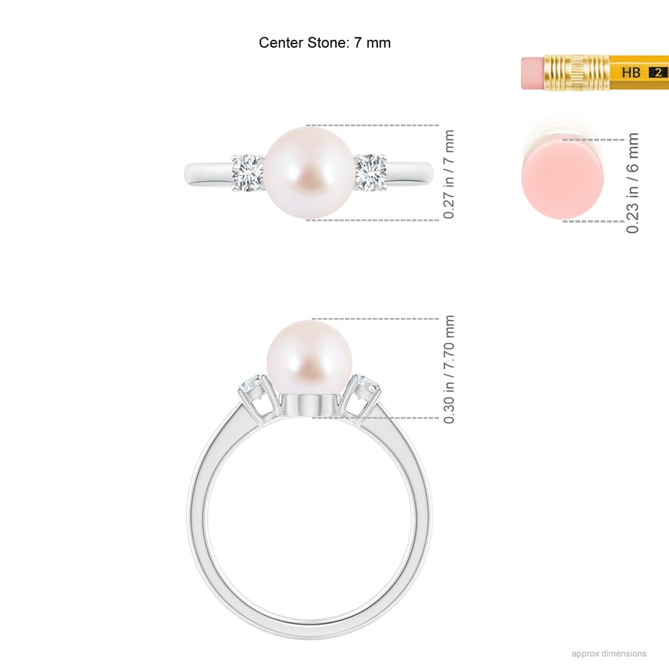 7mm AAA Japanese Akoya Pearl Ring with Prong-Set Diamonds in White Gold ruler