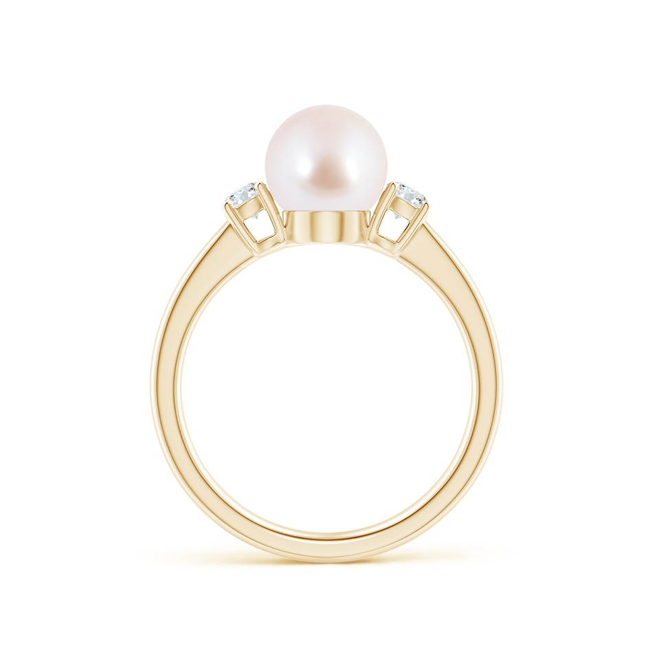 7mm AAA Japanese Akoya Pearl Ring with Prong-Set Diamonds in Yellow Gold side 1