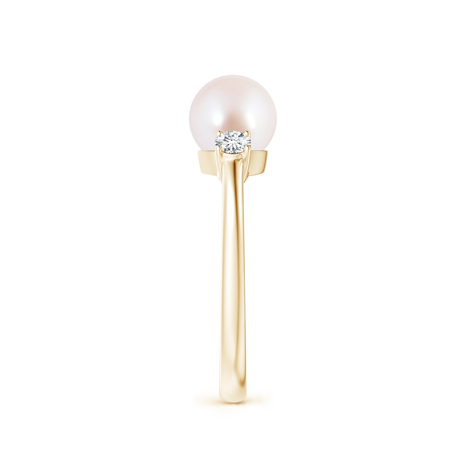 7mm AAA Japanese Akoya Pearl Ring with Prong-Set Diamonds in Yellow Gold side 2