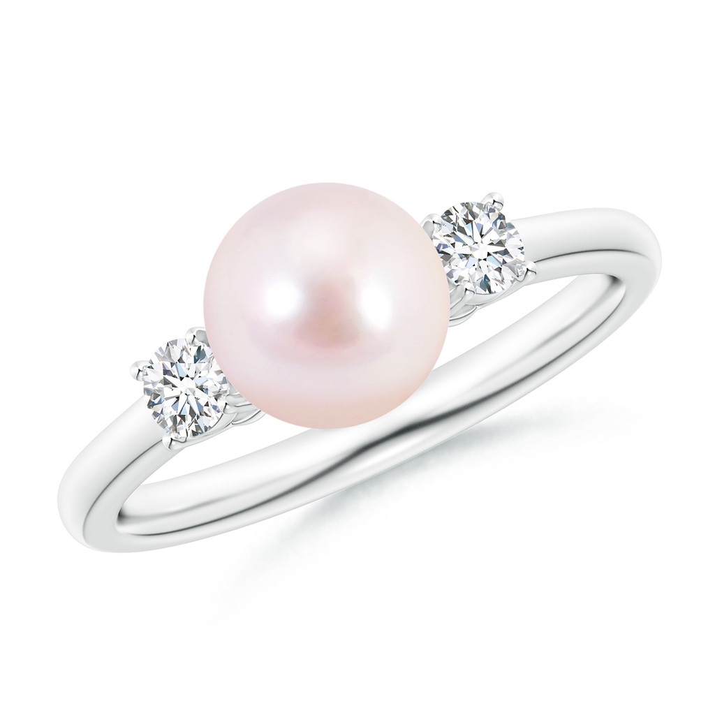 7mm AAAA Japanese Akoya Pearl Ring with Prong-Set Diamonds in P950 Platinum