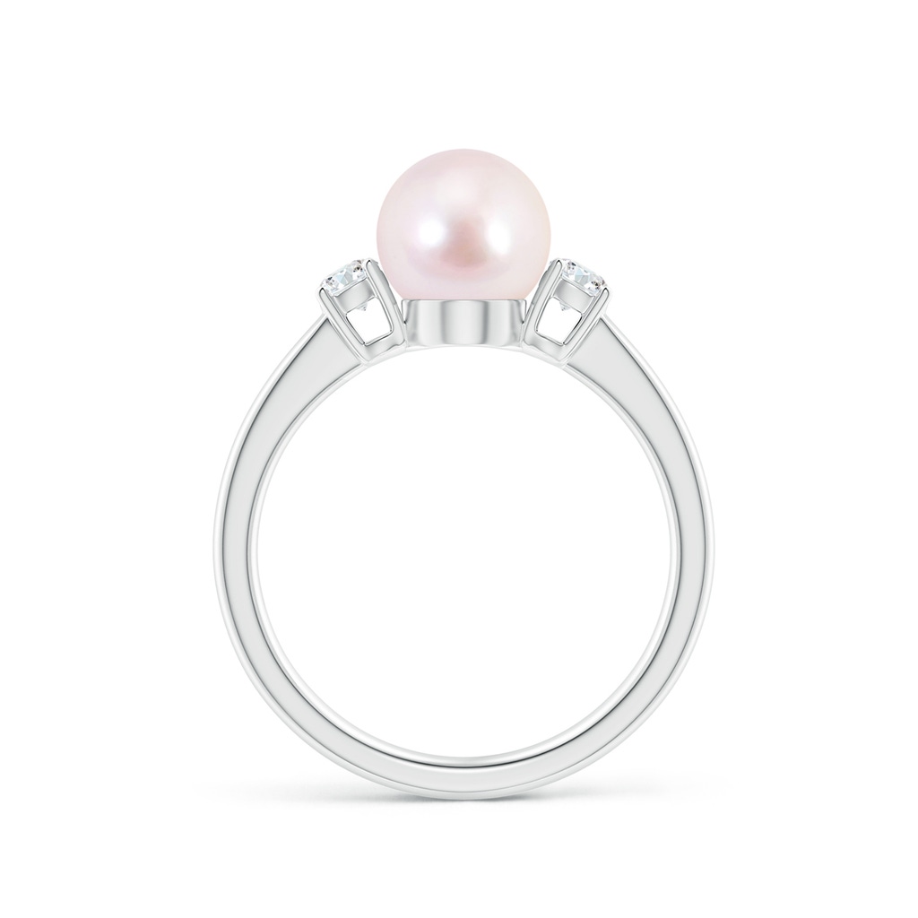 7mm AAAA Japanese Akoya Pearl Ring with Prong-Set Diamonds in P950 Platinum Side 1