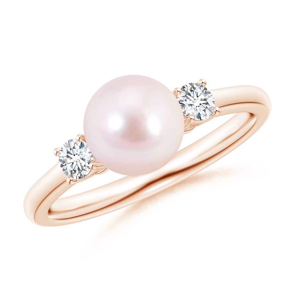 7mm AAAA Japanese Akoya Pearl Ring with Prong-Set Diamonds in Rose Gold