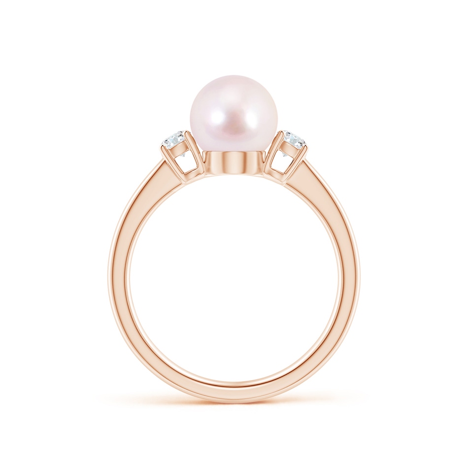 7mm AAAA Japanese Akoya Pearl Ring with Prong-Set Diamonds in Rose Gold side 1