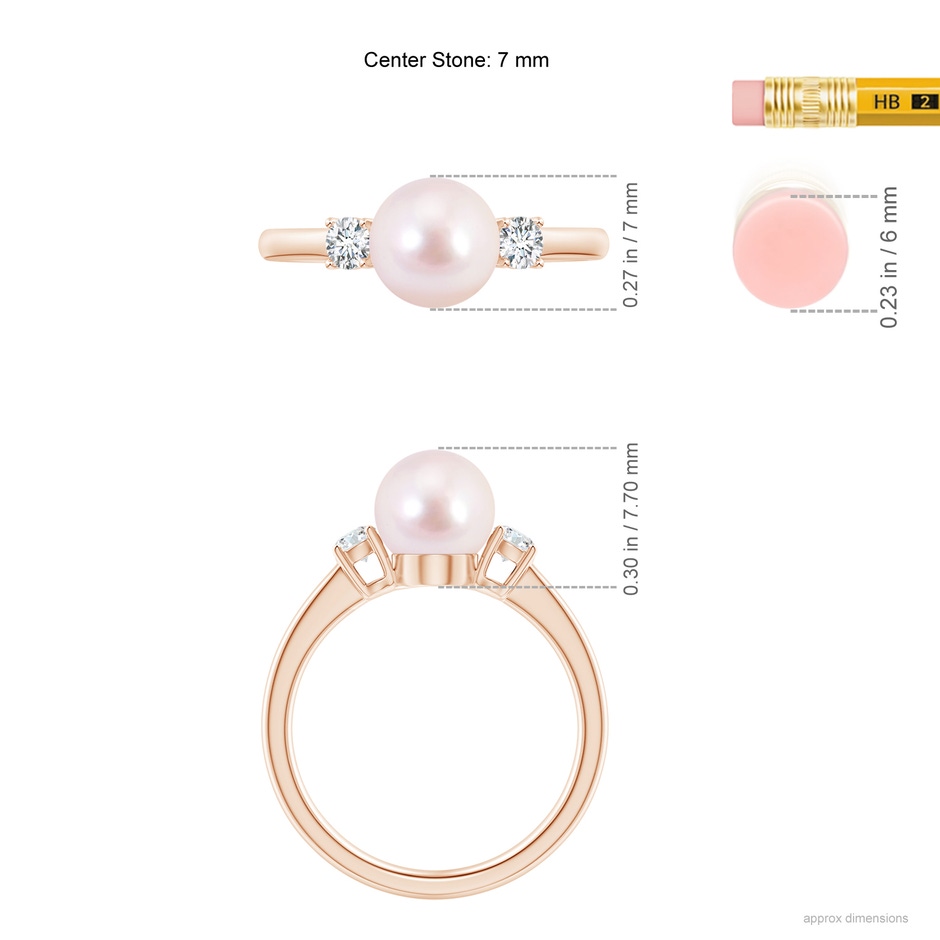 7mm AAAA Japanese Akoya Pearl Ring with Prong-Set Diamonds in Rose Gold ruler