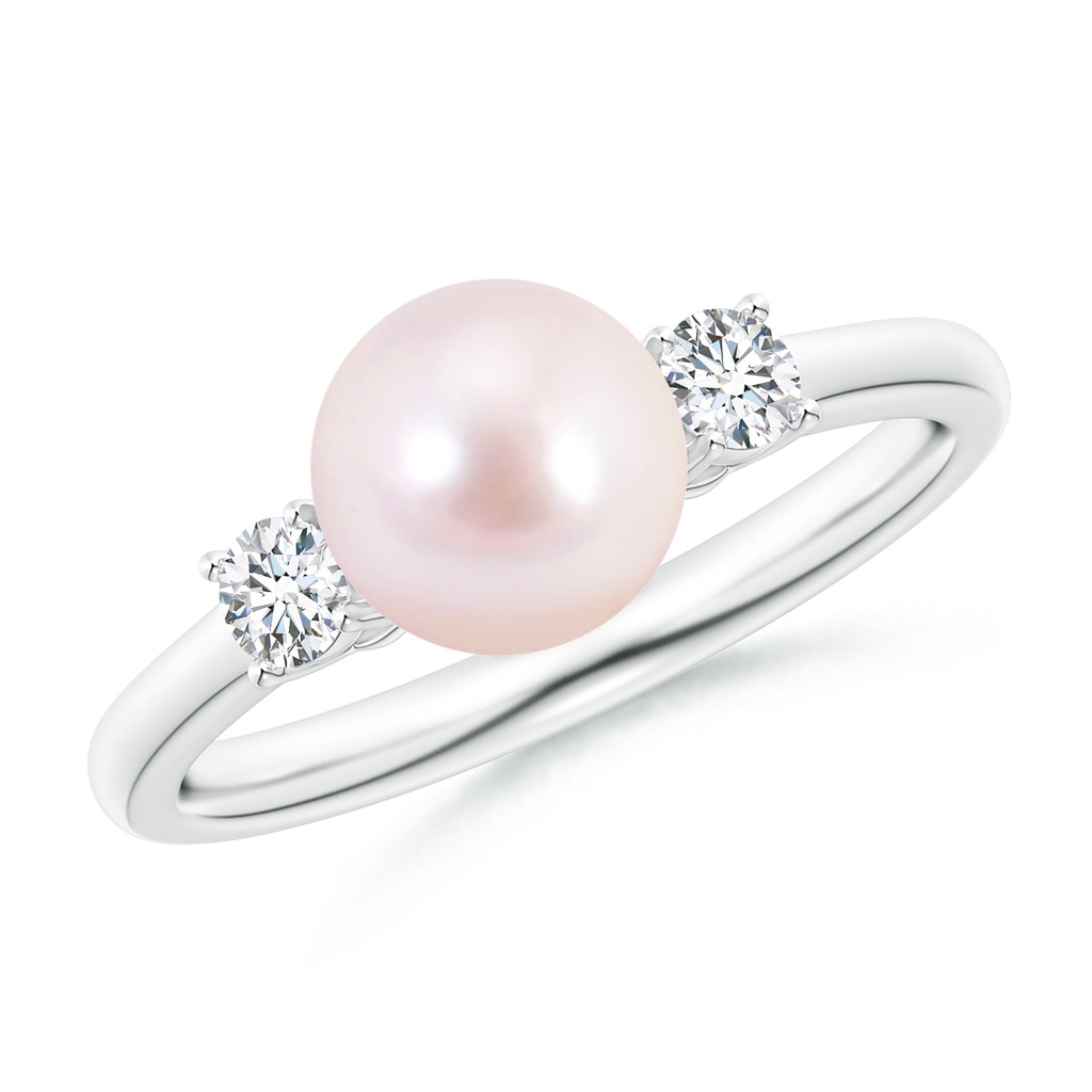 7mm AAAA Japanese Akoya Pearl Ring with Prong-Set Diamonds in White Gold