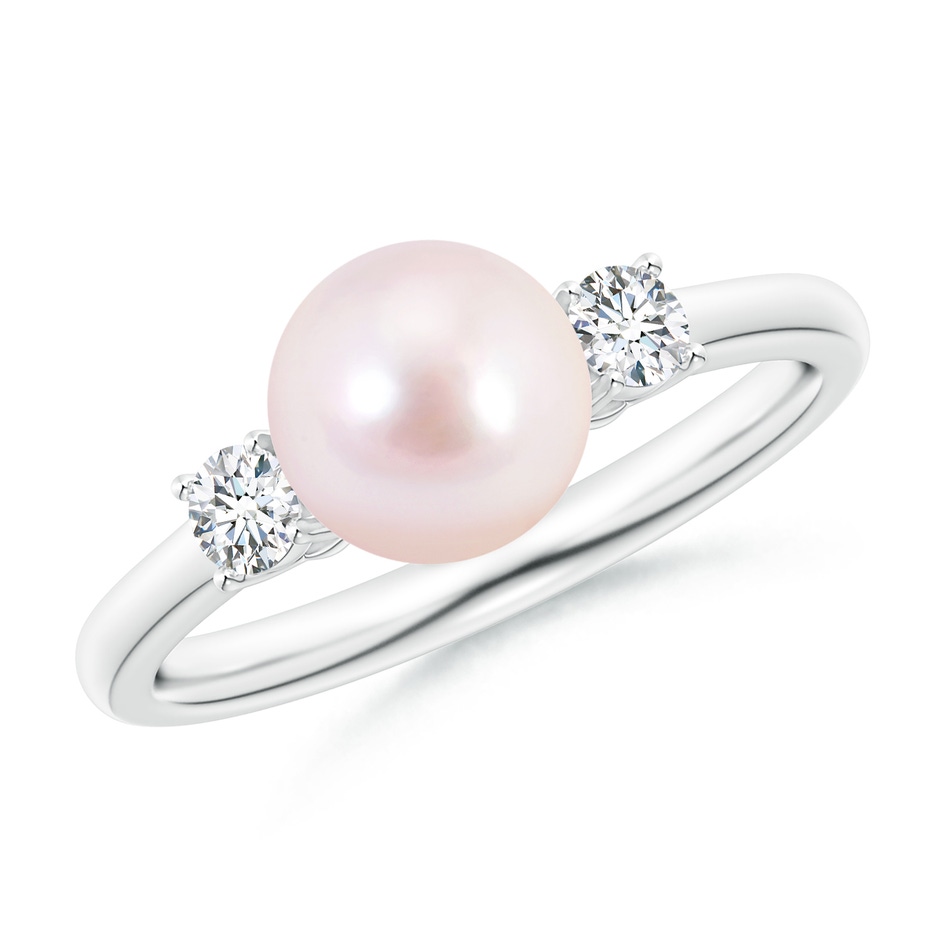 7mm AAAA Japanese Akoya Pearl Ring with Prong-Set Diamonds in White Gold 