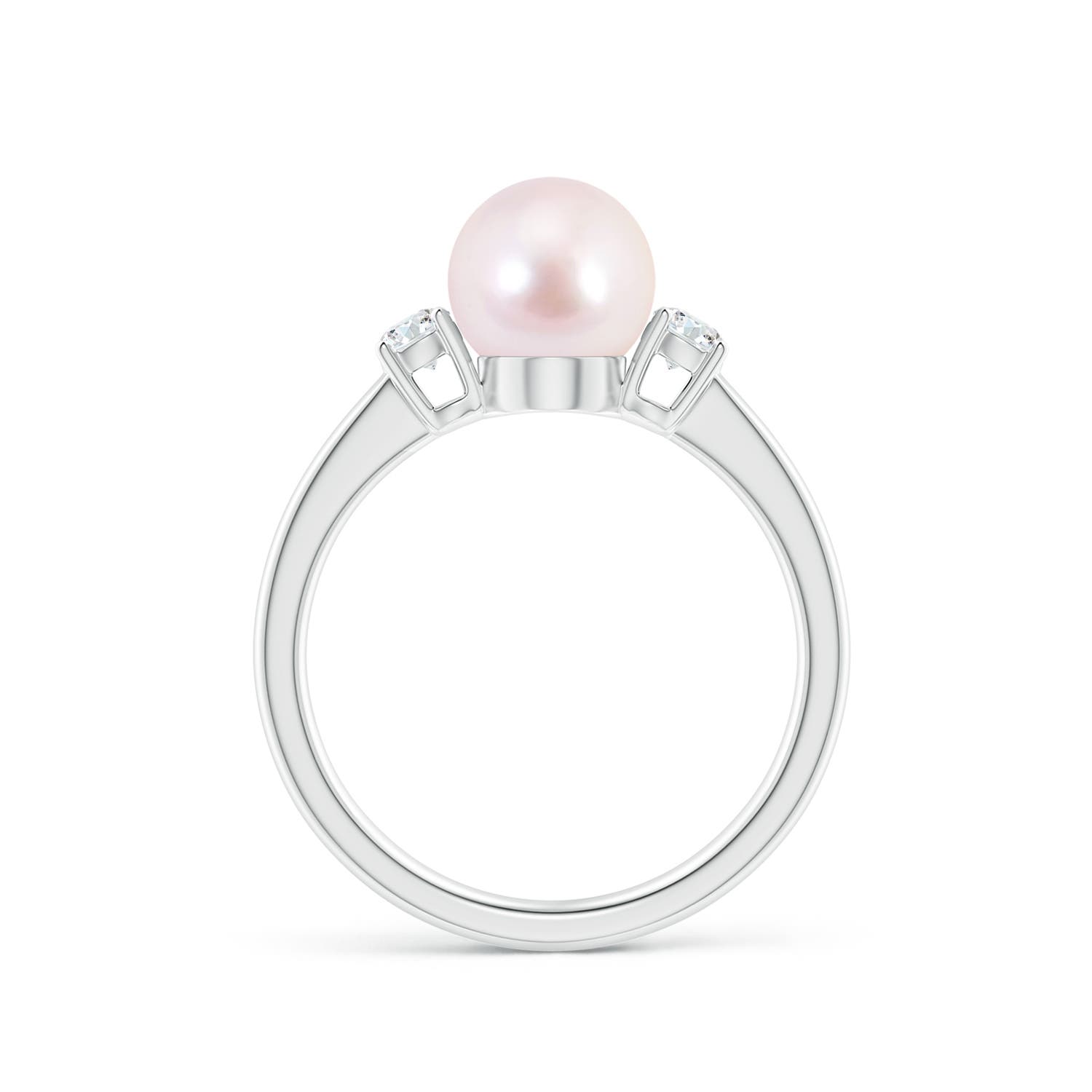 7mm AAAA Japanese Akoya Pearl Ring with Prong-Set Diamonds in White Gold - side 1