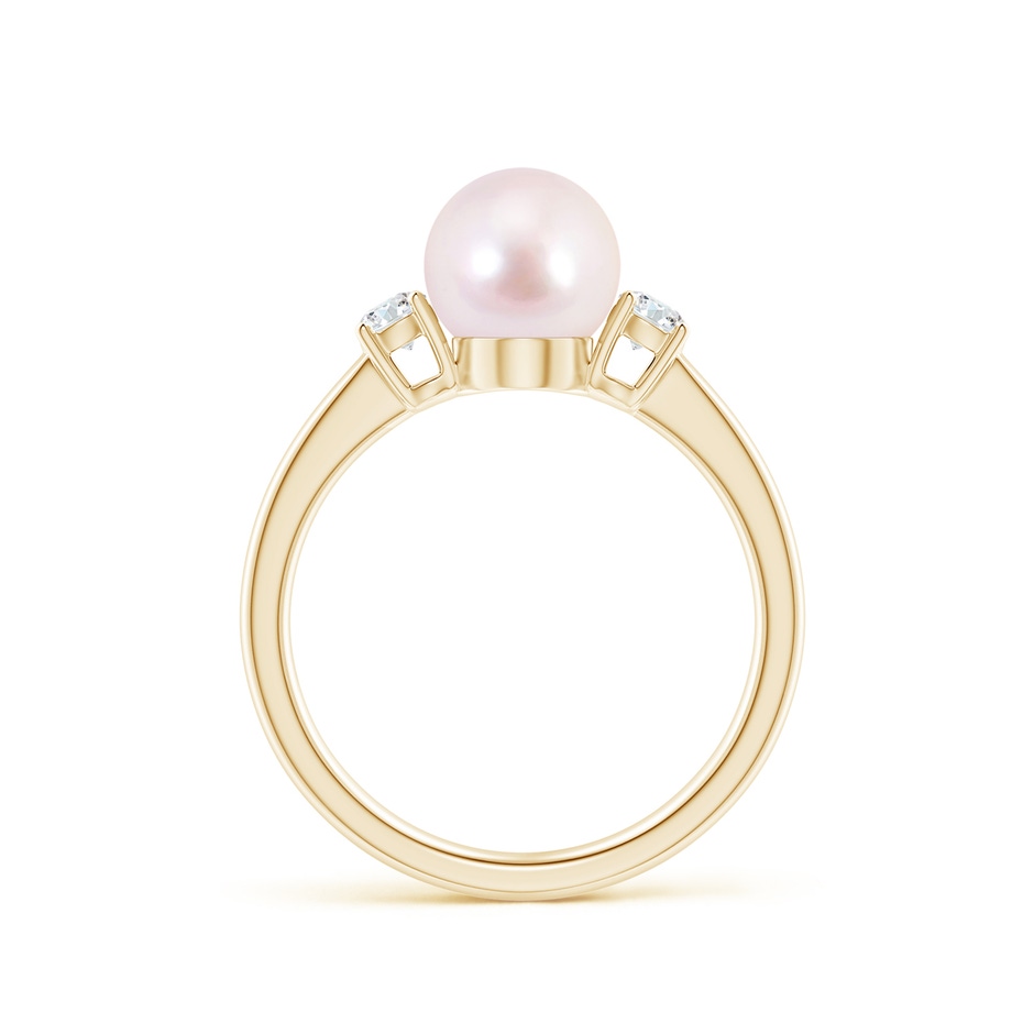 7mm AAAA Japanese Akoya Pearl Ring with Prong-Set Diamonds in Yellow Gold side 1