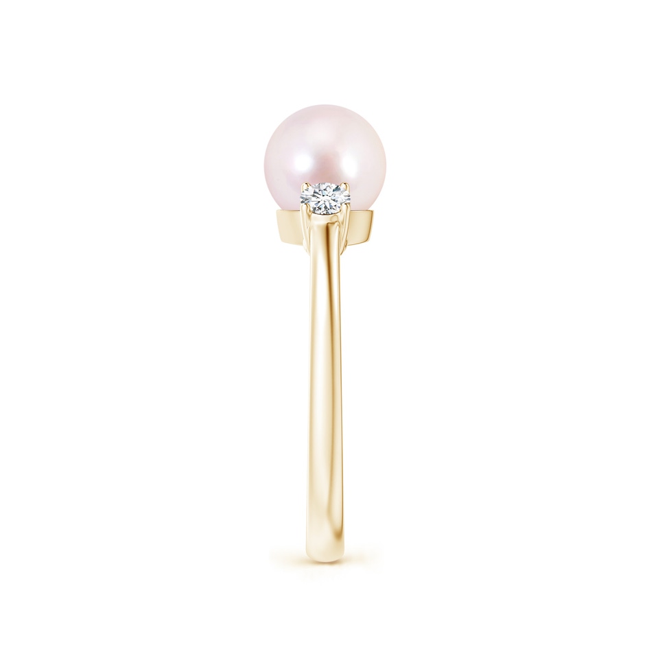 7mm AAAA Japanese Akoya Pearl Ring with Prong-Set Diamonds in Yellow Gold side 2