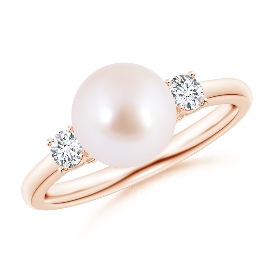 8mm AAA Japanese Akoya Pearl Ring with Prong-Set Diamonds in Rose Gold 