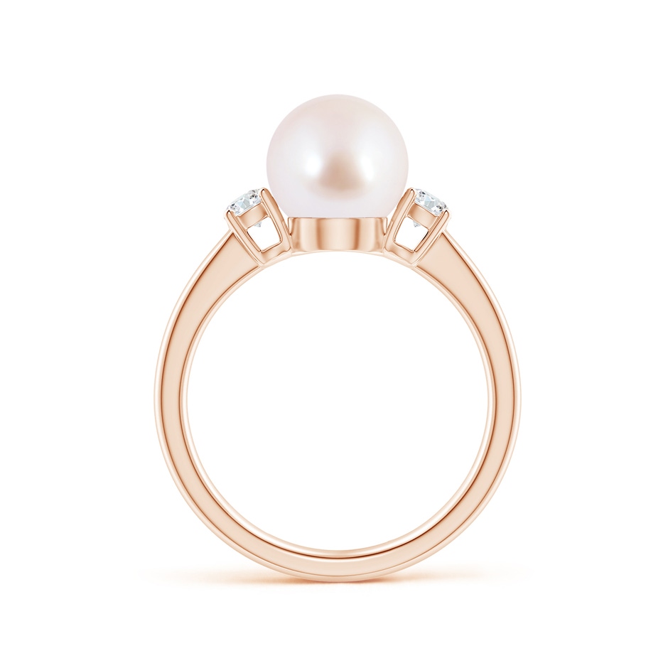 8mm AAA Japanese Akoya Pearl Ring with Prong-Set Diamonds in Rose Gold side 1