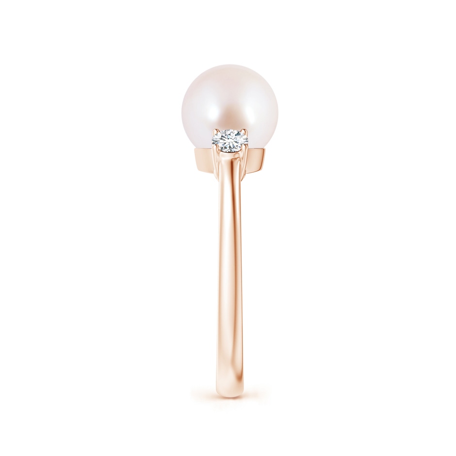 8mm AAA Japanese Akoya Pearl Ring with Prong-Set Diamonds in Rose Gold side 2
