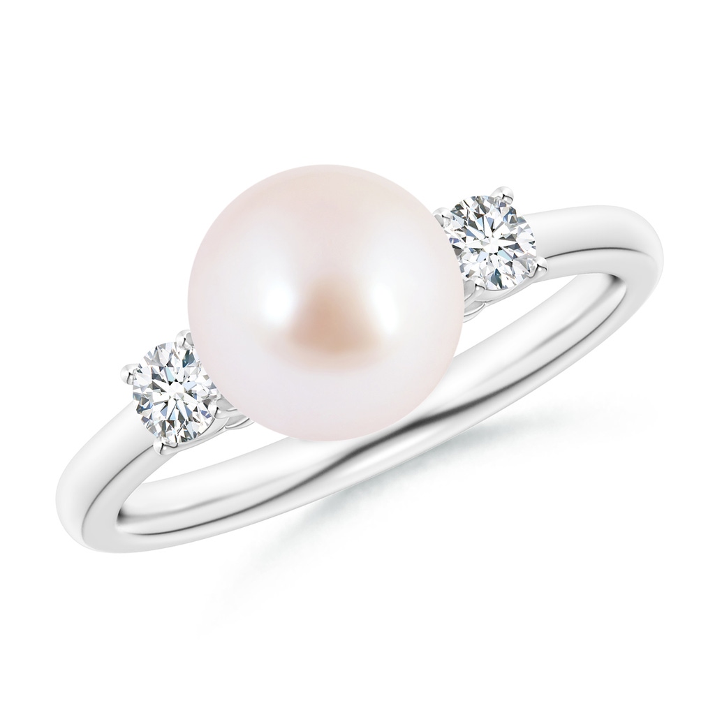 8mm AAA Japanese Akoya Pearl Ring with Prong-Set Diamonds in White Gold