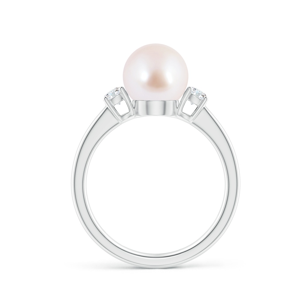 8mm AAA Japanese Akoya Pearl Ring with Prong-Set Diamonds in White Gold Side 1