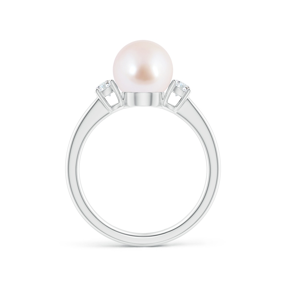 8mm AAA Japanese Akoya Pearl Ring with Prong-Set Diamonds in White Gold side 1