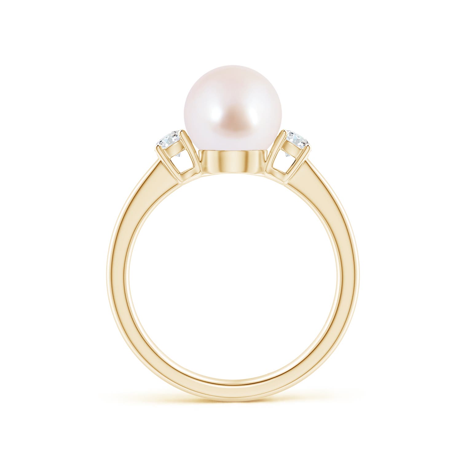 8mm AAA Japanese Akoya Pearl Ring with Prong-Set Diamonds in Yellow Gold