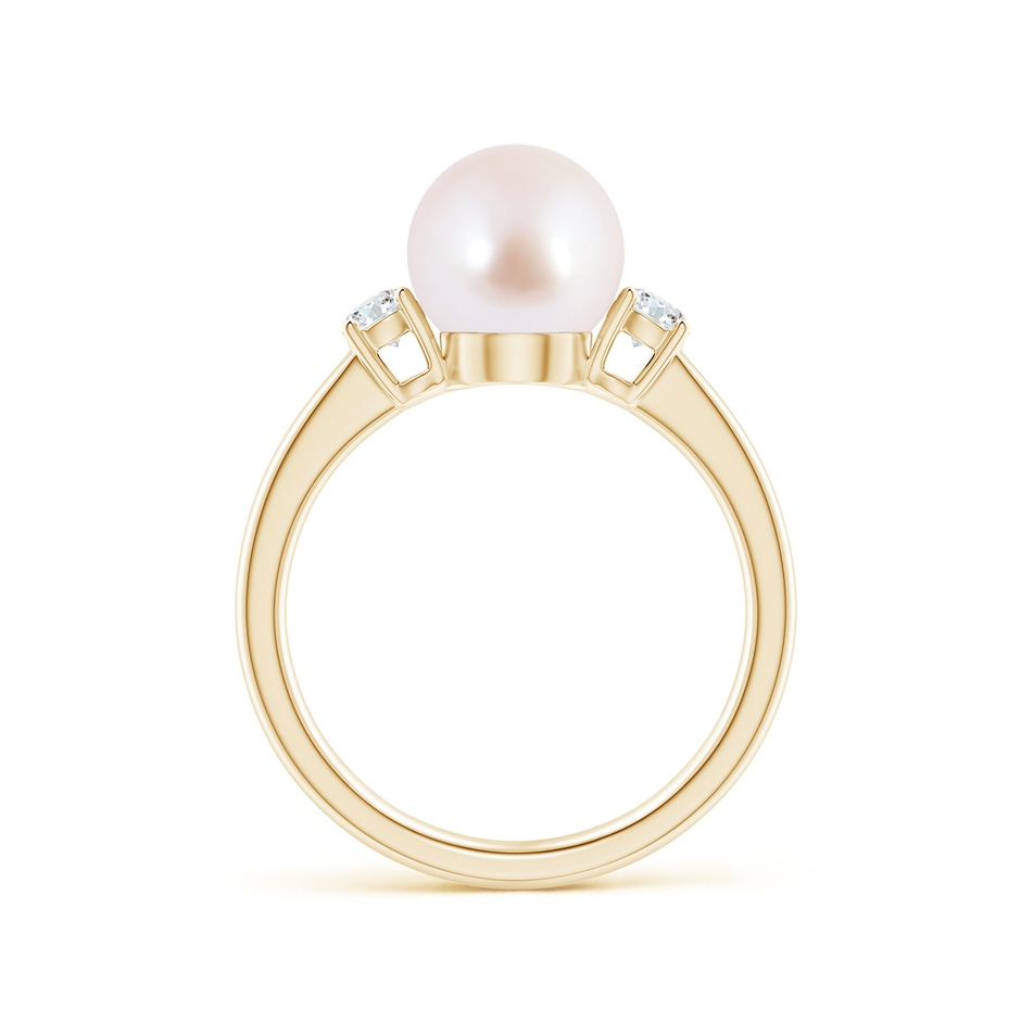 8mm AAA Japanese Akoya Pearl Ring with Prong-Set Diamonds in Yellow Gold side 1