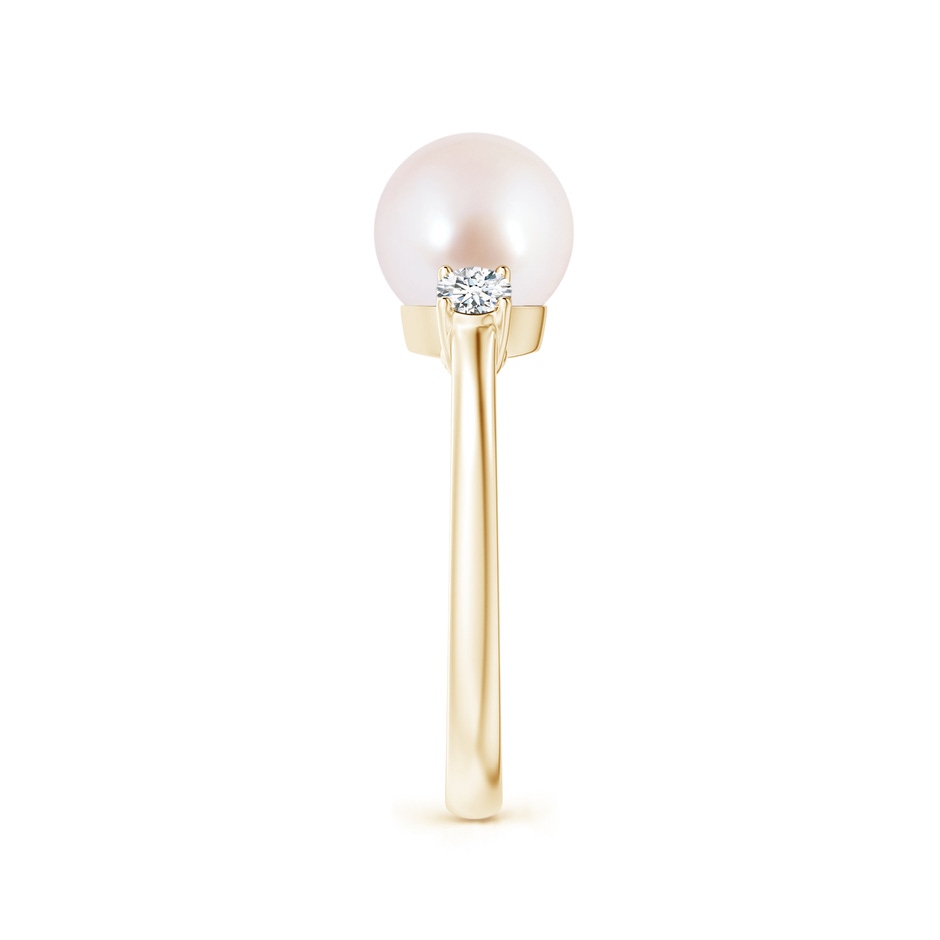 8mm AAA Japanese Akoya Pearl Ring with Prong-Set Diamonds in Yellow Gold side 2
