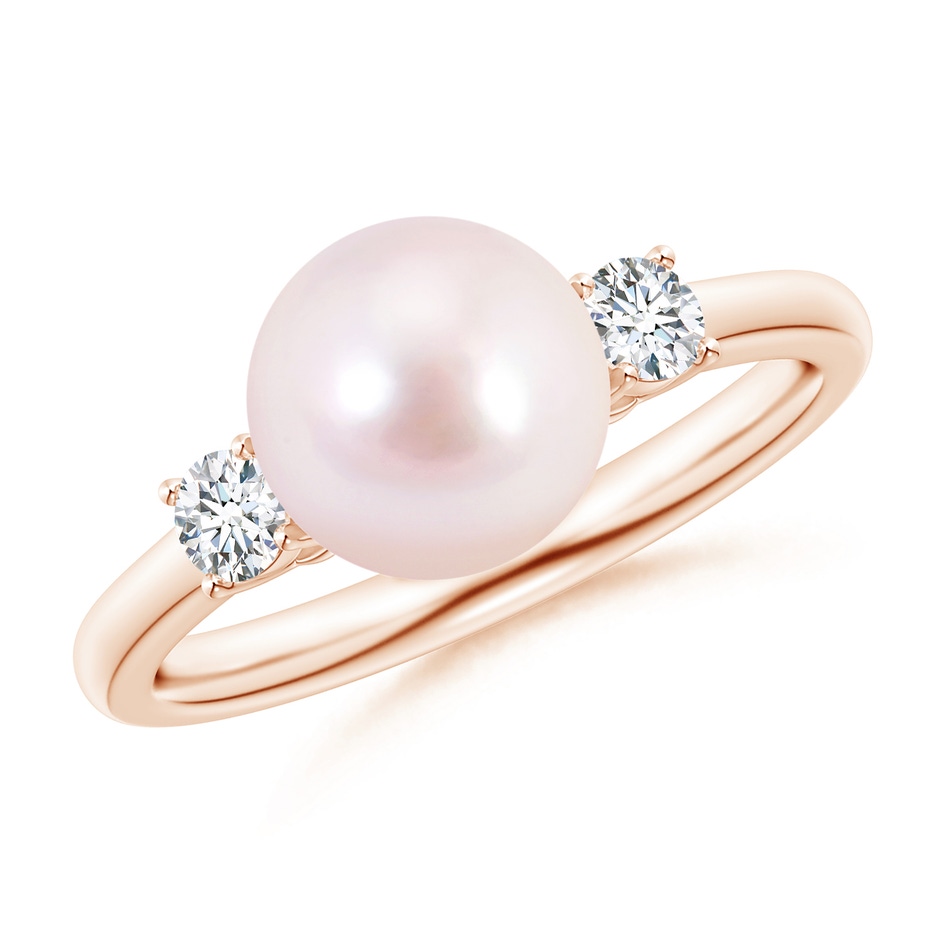 8mm AAAA Japanese Akoya Pearl Ring with Prong-Set Diamonds in Rose Gold 