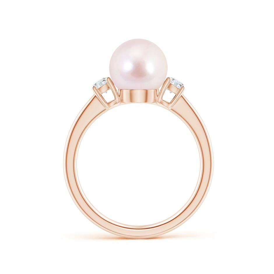 8mm AAAA Japanese Akoya Pearl Ring with Prong-Set Diamonds in Rose Gold side 1