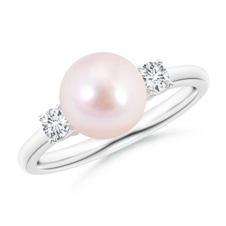 8mm AAAA Japanese Akoya Pearl Ring with Prong-Set Diamonds in White Gold