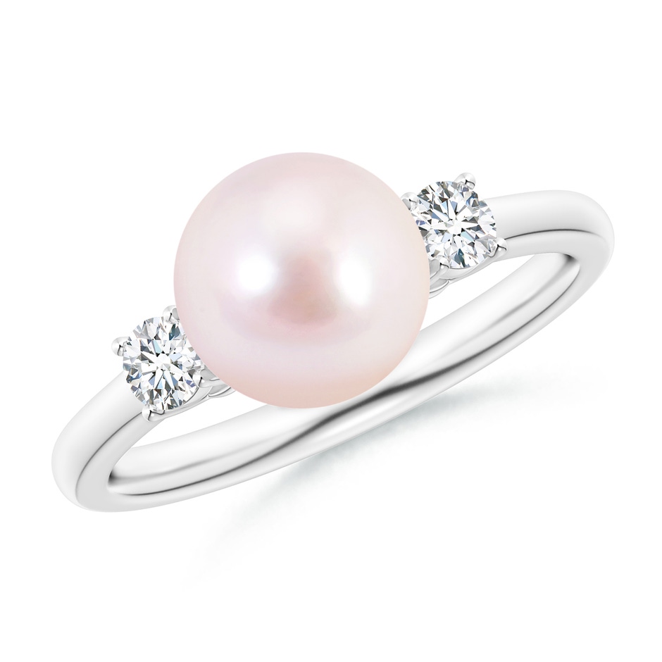 8mm AAAA Japanese Akoya Pearl Ring with Prong-Set Diamonds in White Gold 