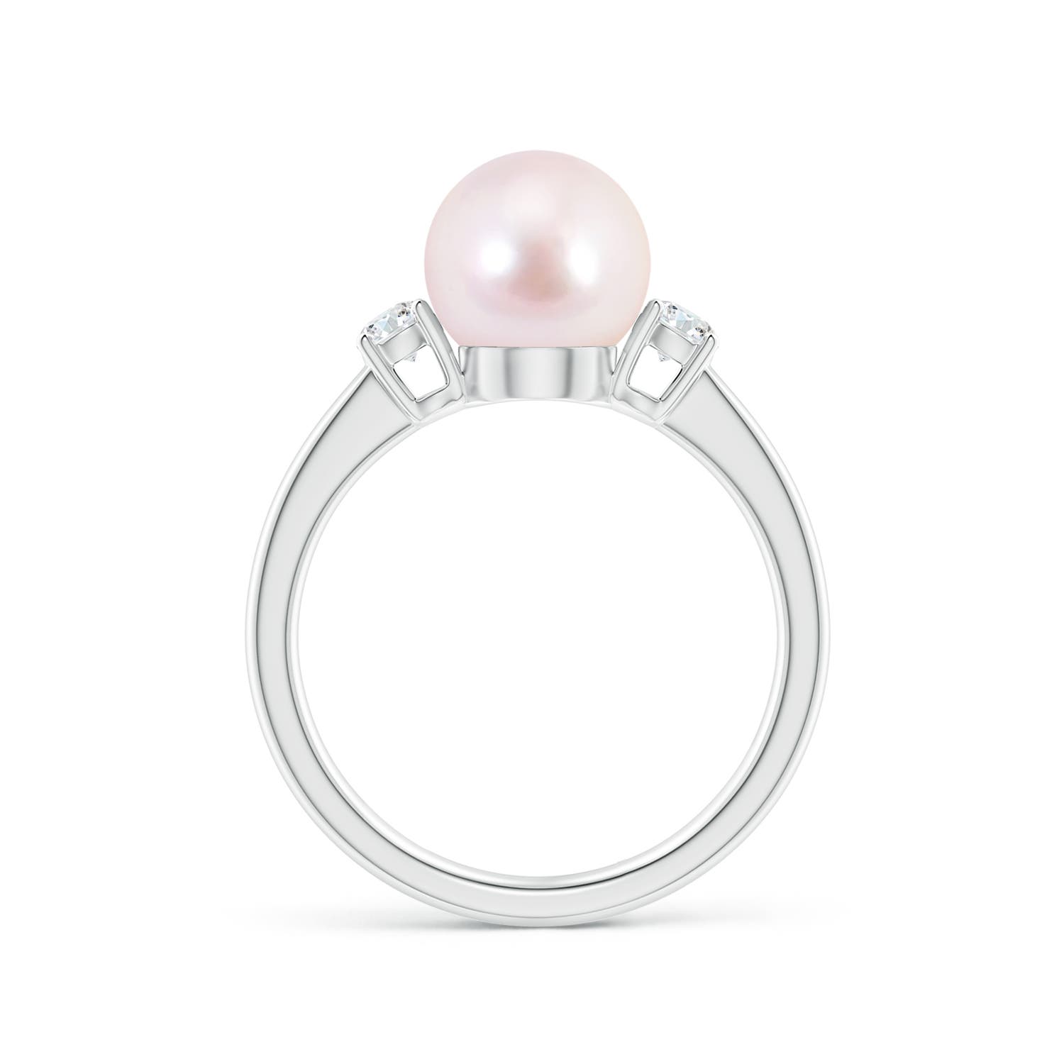 8mm AAAA Japanese Akoya Pearl Ring with Prong-Set Diamonds in White Gold