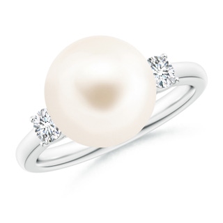 10mm AAA Freshwater Pearl Ring with Prong-Set Diamonds in White Gold