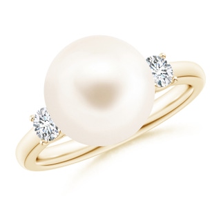 10mm AAA Freshwater Pearl Ring with Prong-Set Diamonds in Yellow Gold