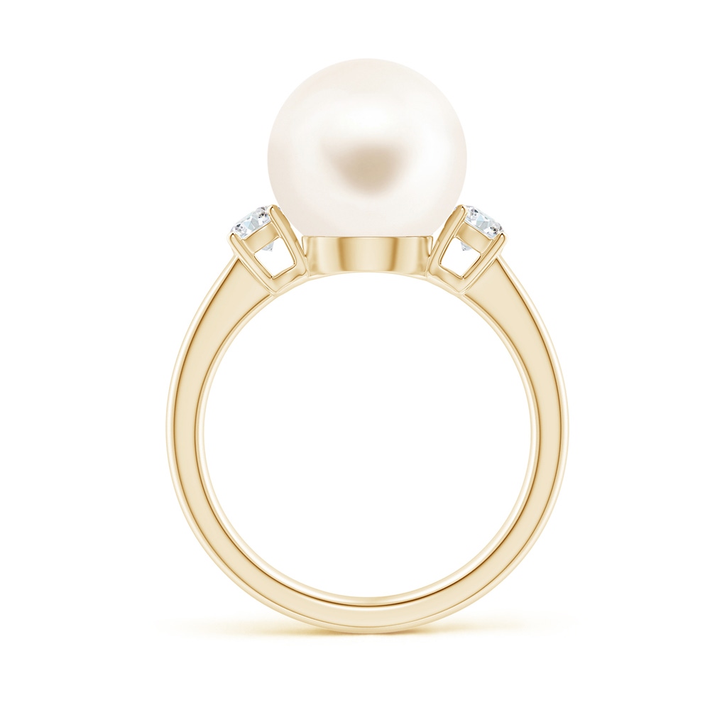 10mm AAA Freshwater Pearl Ring with Prong-Set Diamonds in Yellow Gold Side 1