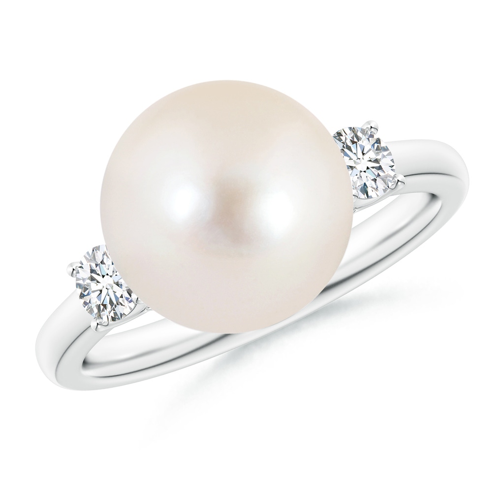 10mm AAAA Freshwater Pearl Ring with Prong-Set Diamonds in P950 Platinum