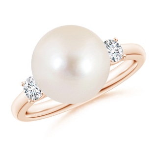 10mm AAAA Freshwater Pearl Ring with Prong-Set Diamonds in Rose Gold