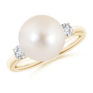 10mm AAAA Freshwater Pearl Ring with Prong-Set Diamonds in Yellow Gold