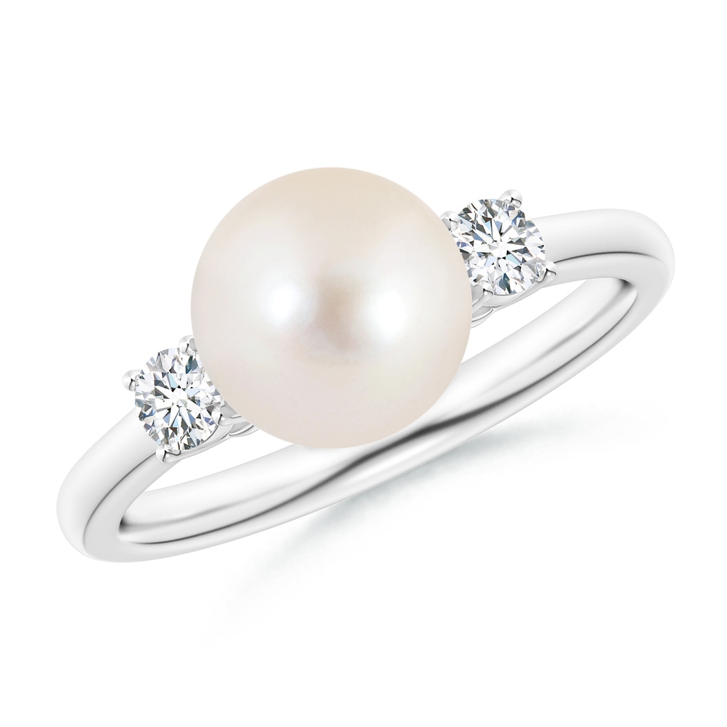 8mm AAAA Freshwater Pearl Ring with Prong-Set Diamonds in White Gold