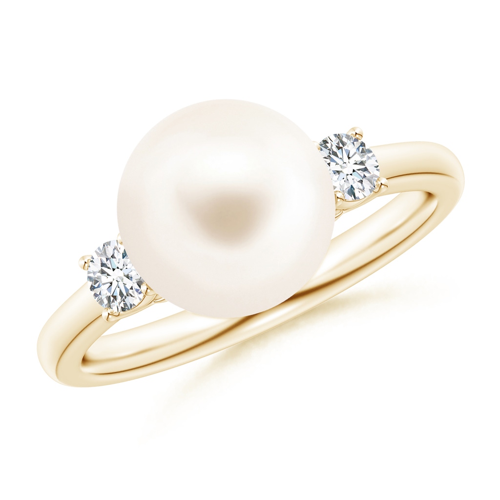 9mm AAA Freshwater Pearl Ring with Prong-Set Diamonds in Yellow Gold