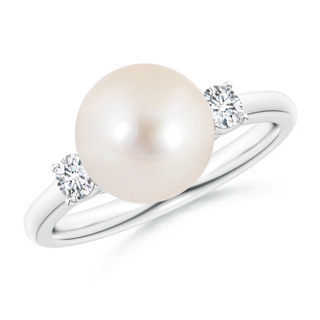 9mm AAAA Freshwater Pearl Ring with Prong-Set Diamonds in White Gold