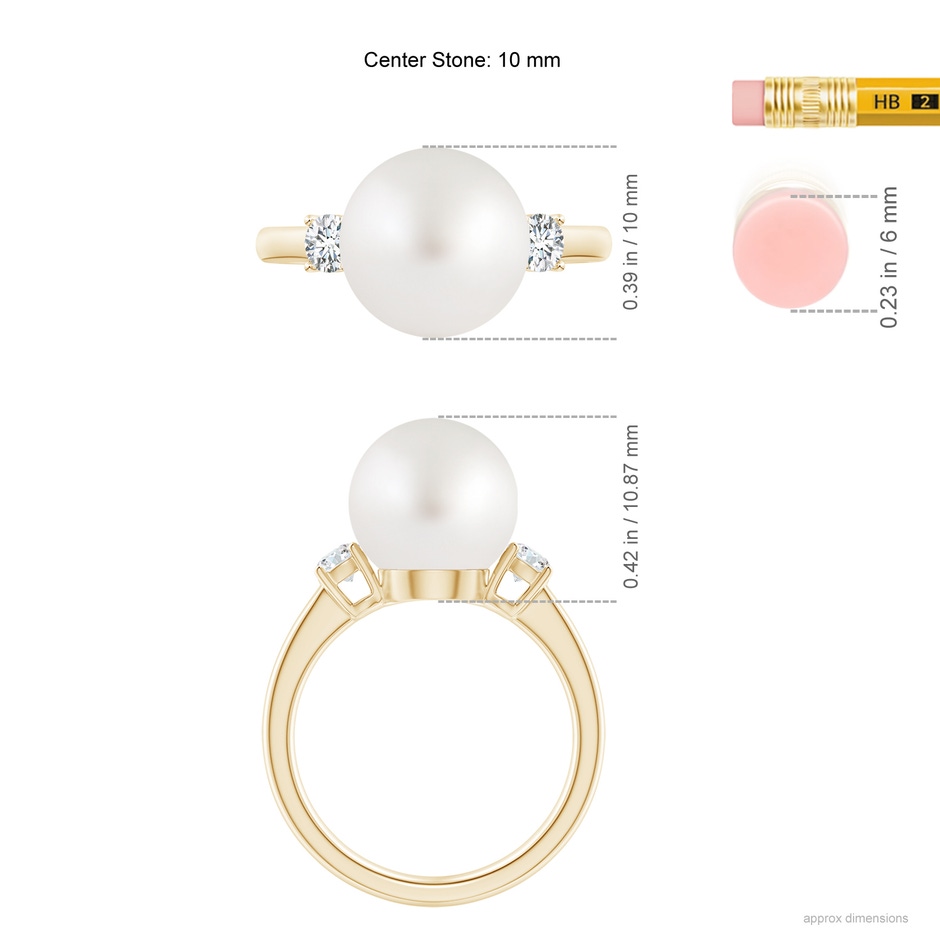 10mm AA South Sea Pearl Ring with Prong-Set Diamonds in Yellow Gold ruler
