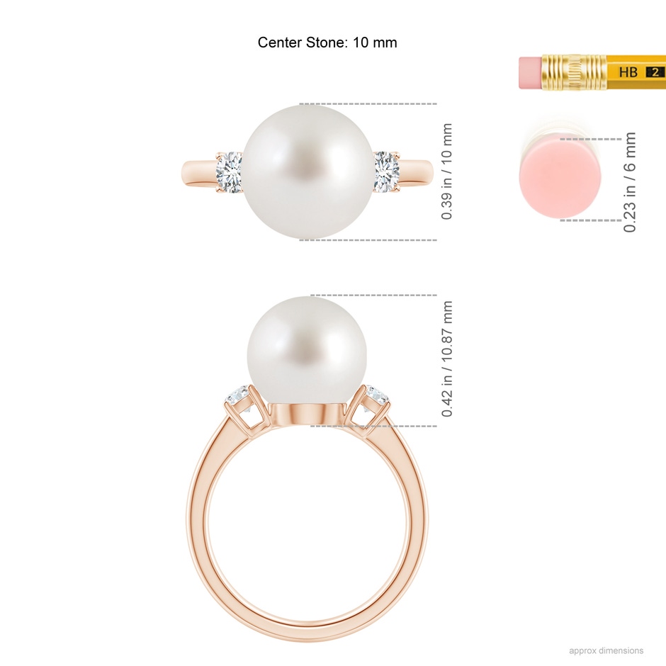 10mm AAA South Sea Pearl Ring with Prong-Set Diamonds in Rose Gold ruler