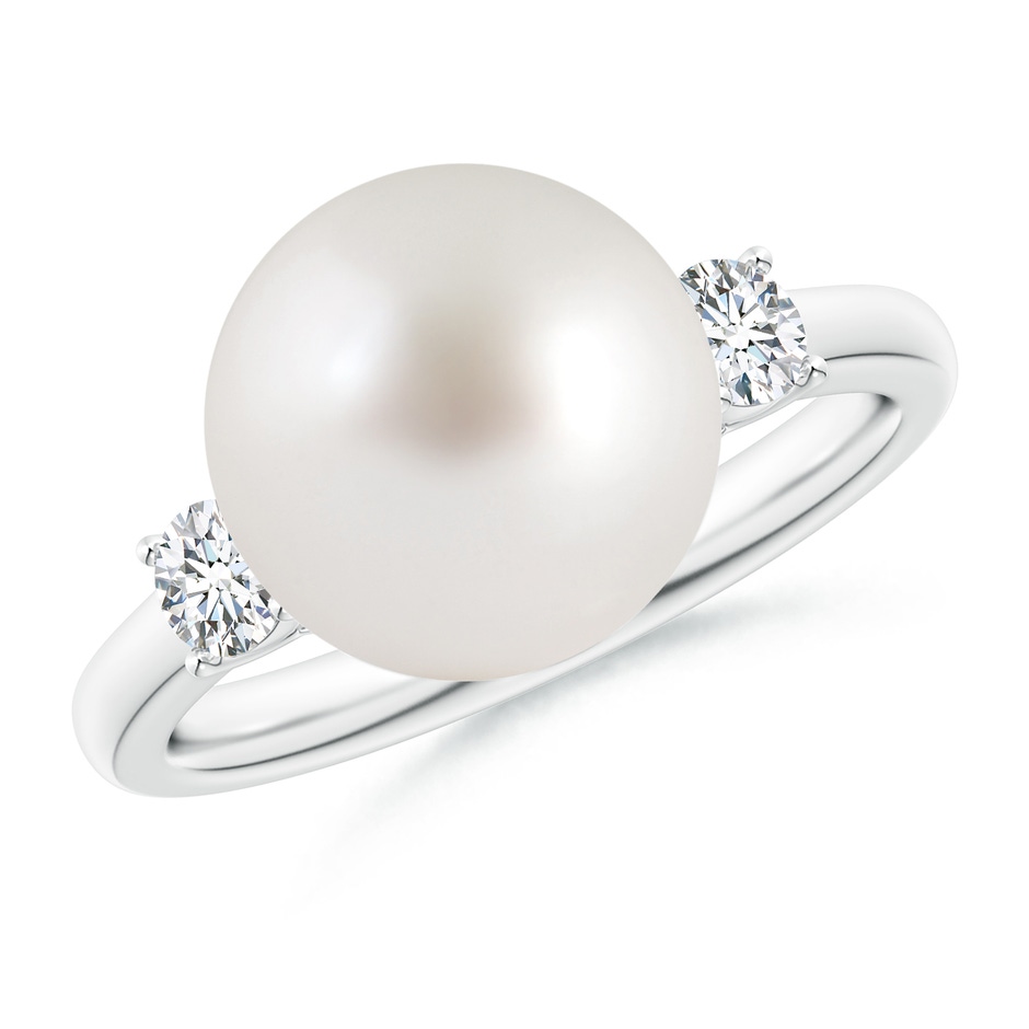 10mm AAA South Sea Pearl Ring with Prong-Set Diamonds in White Gold 