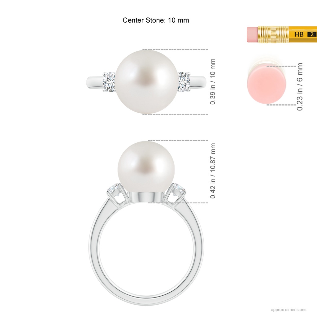 10mm AAA South Sea Pearl Ring with Prong-Set Diamonds in White Gold Ruler