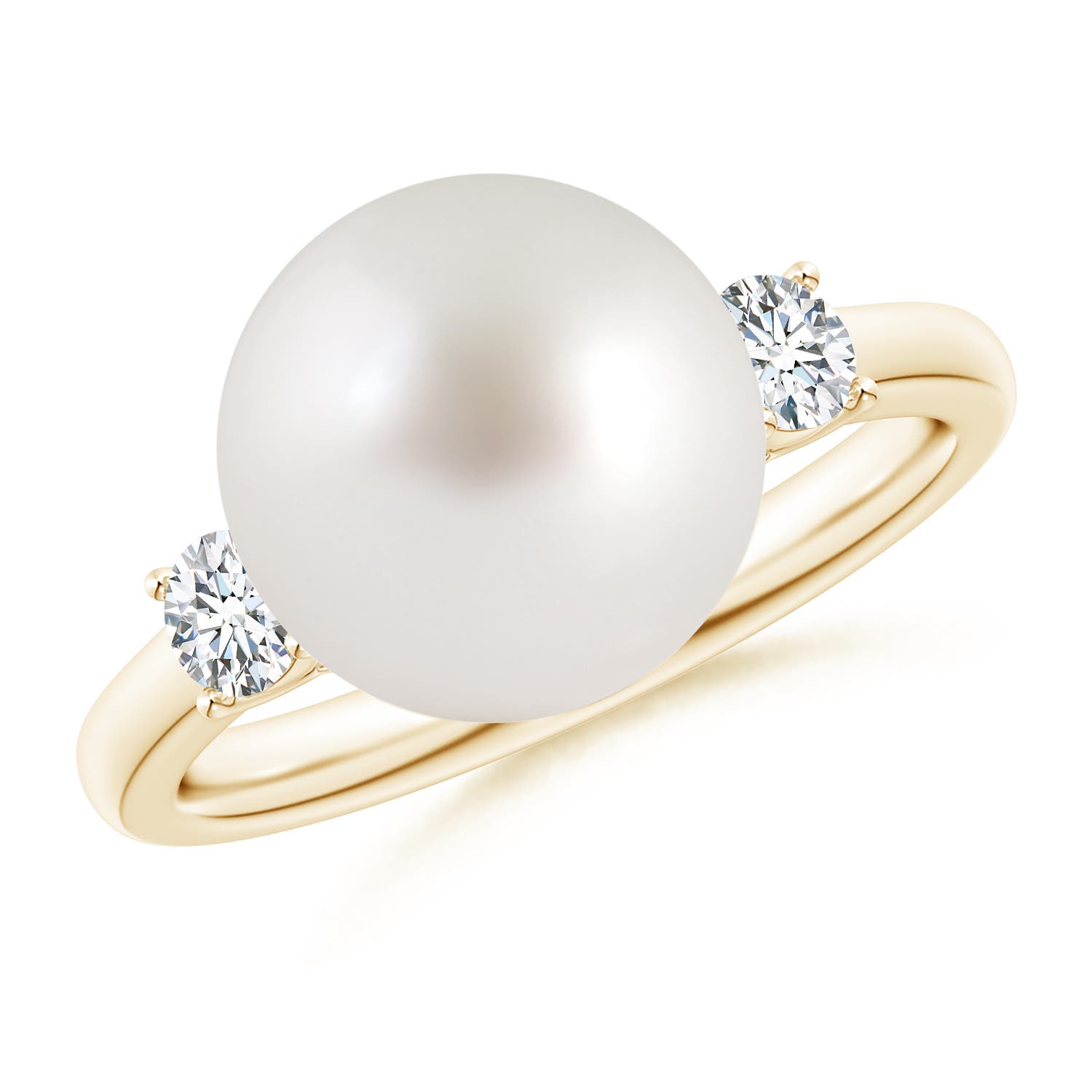 10mm AAA South Sea Pearl Ring with Prong-Set Diamonds in Yellow Gold